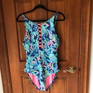 Lilly Pulitzer one piece bathing suit lattice size 14